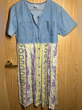 Vintage That’s It Size M Floral Bottom Denim Top 90s Cottagecore Maxi Dress